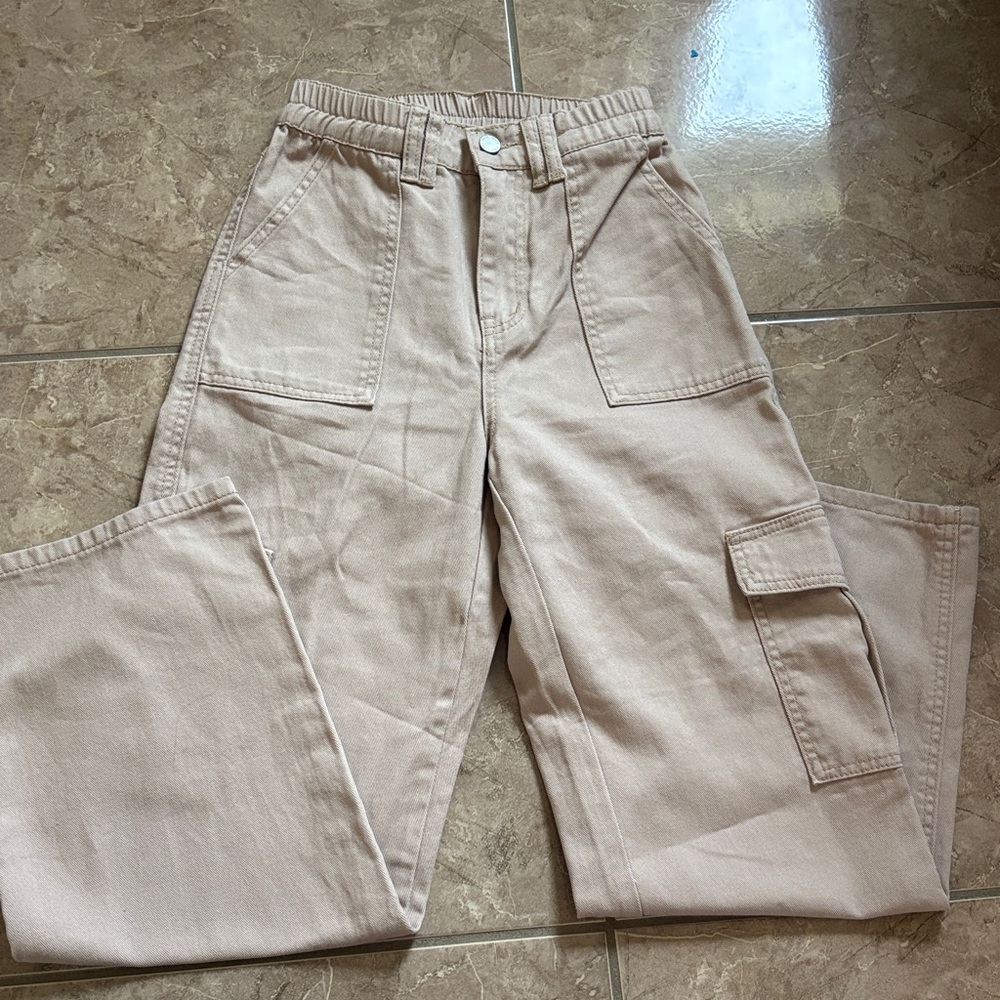 Beige Cargo Kids Jeans